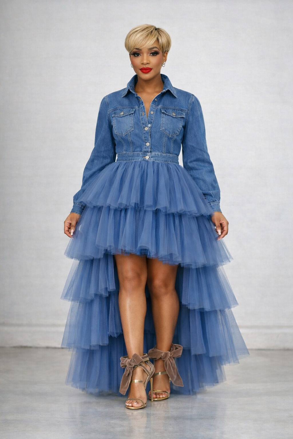 Modern Muse Denim Tulle Maxi