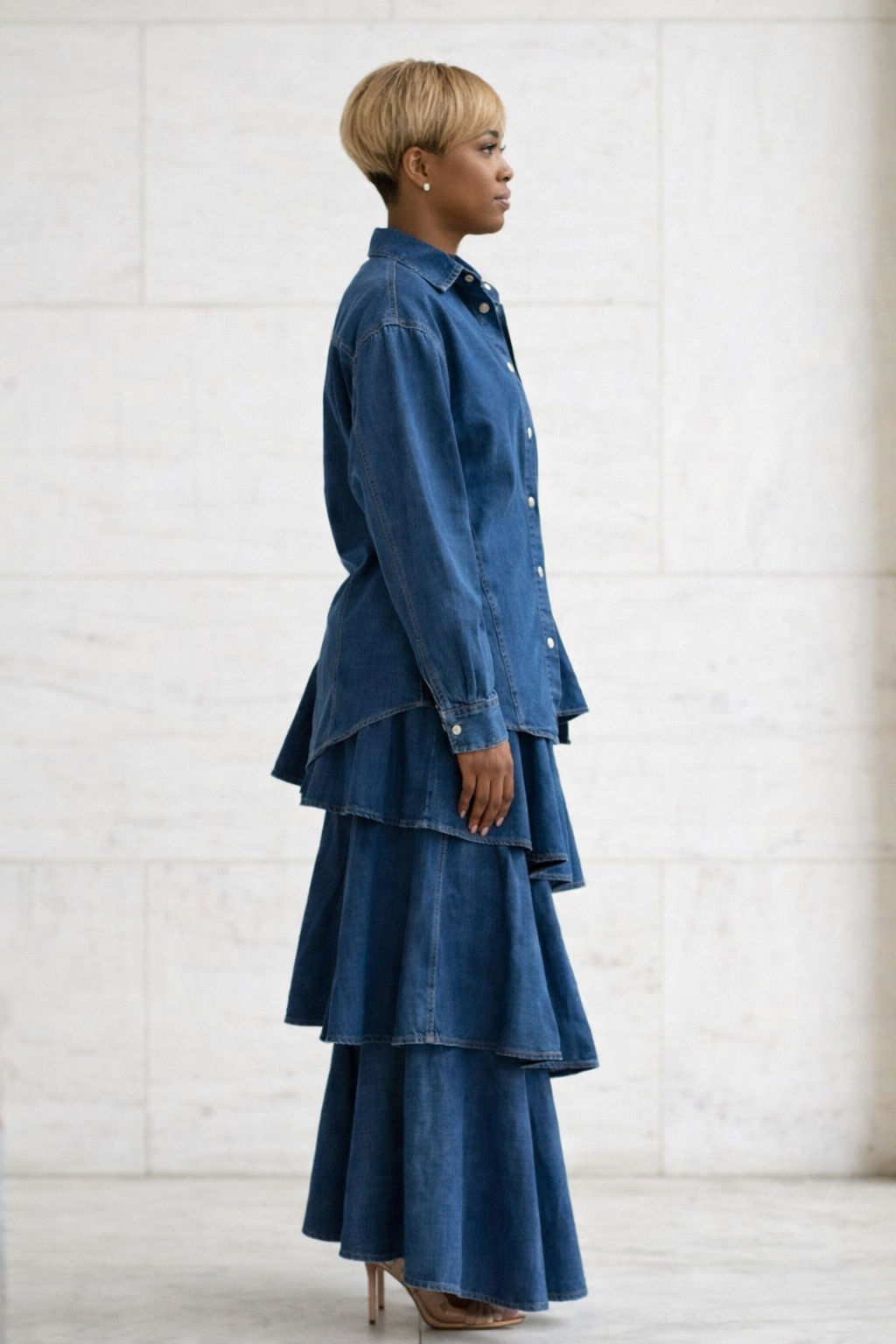 City Chic Layered Denim Maxi