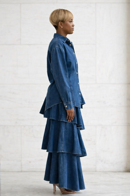 City Chic Layered Denim Maxi