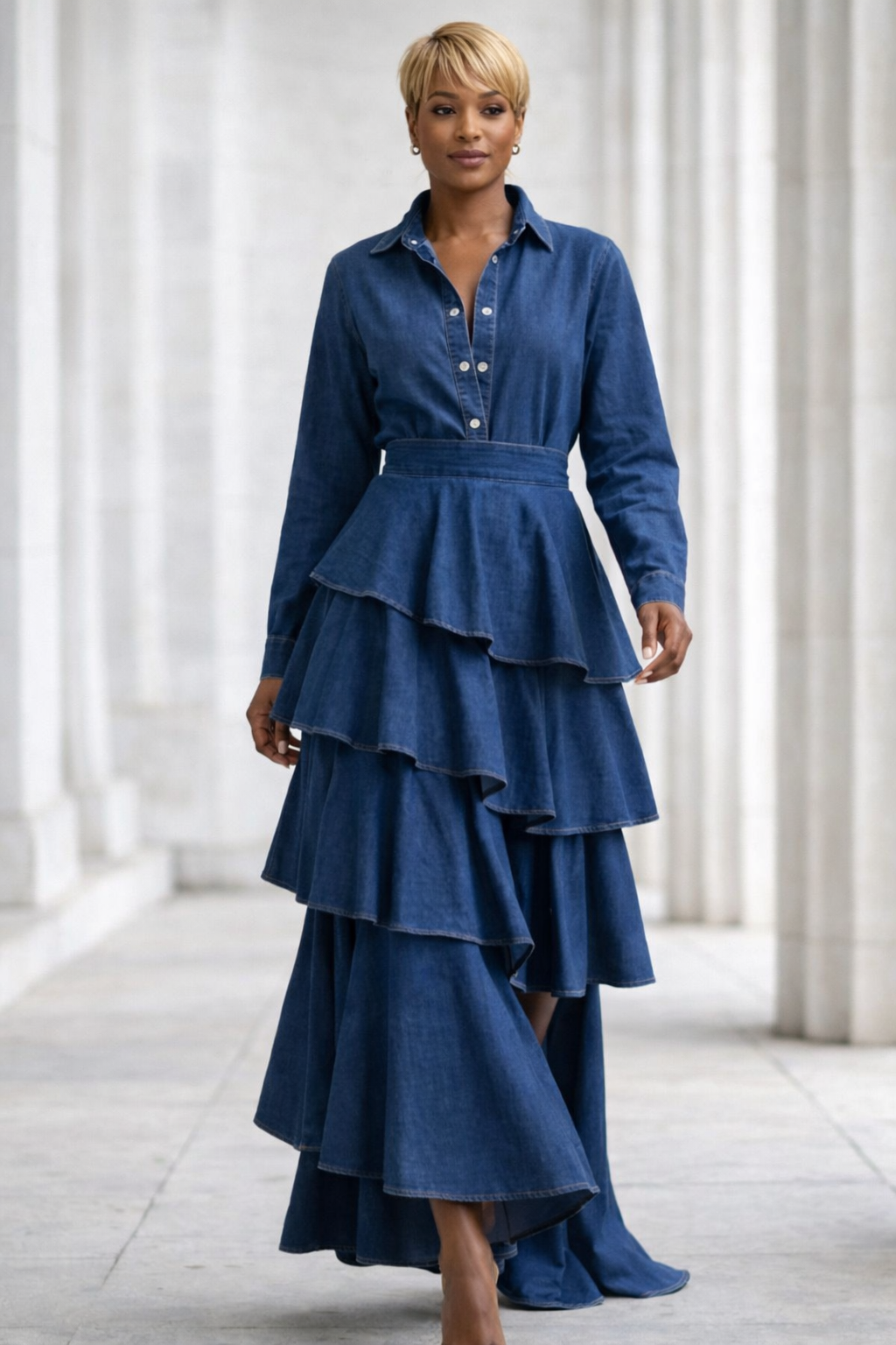 City Chic Layered Denim Maxi